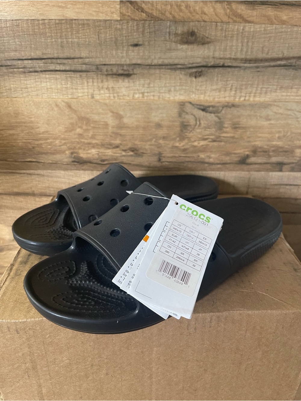 Crocs Unisex Classic Slides Sandals Black Perforated Mens 8 Women’s 10